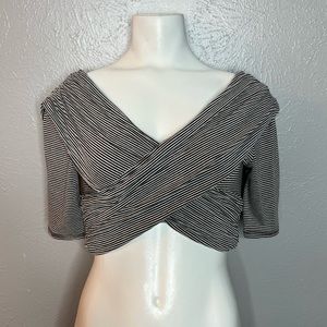 Charlotte Russe Black & White Striped Crop Top. Worn On Shoulder or Off. Size S